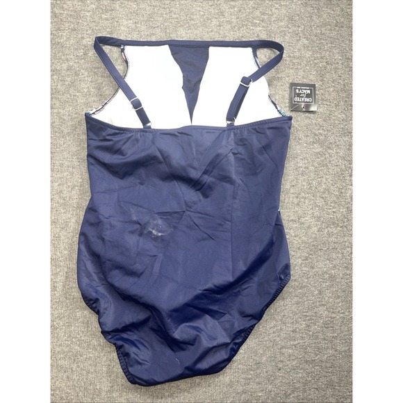 Swim Solutions High-Neck Mesh One-Piece Swimsuit Blue Multicolor 8 MSRP: $99 - Picture 2 of 5